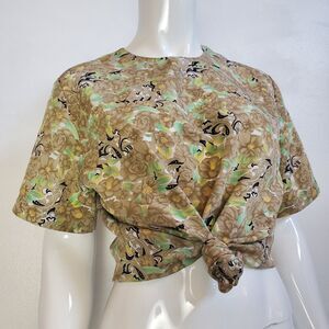 Vintage 80s Notations Tan Paisley Blouse